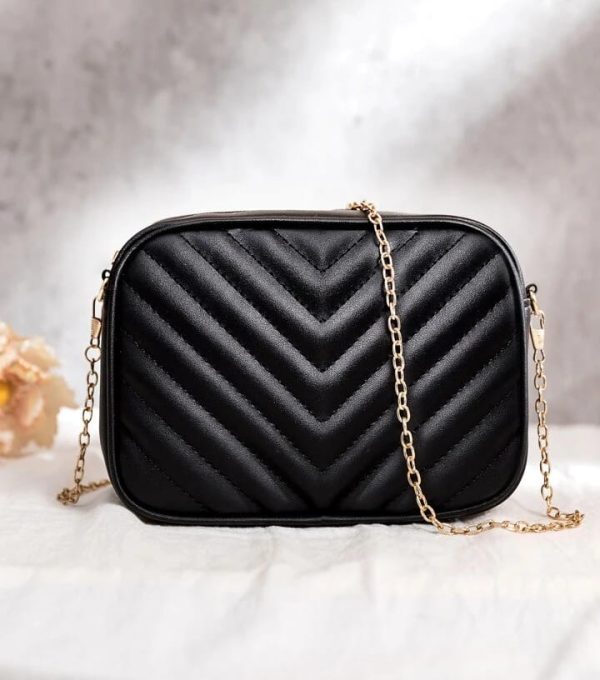 Horizontal Square Shaped Shoulder Bag | Pu Leather Bag For Girls & Women (black